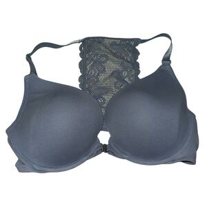 Cacique Lace Racerback Bra - Dusty Blue, front close, padded, 40DD